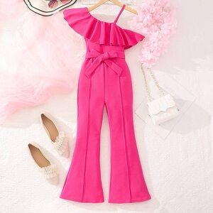Vibrant Pink Flared Bodysuit with Ruffles